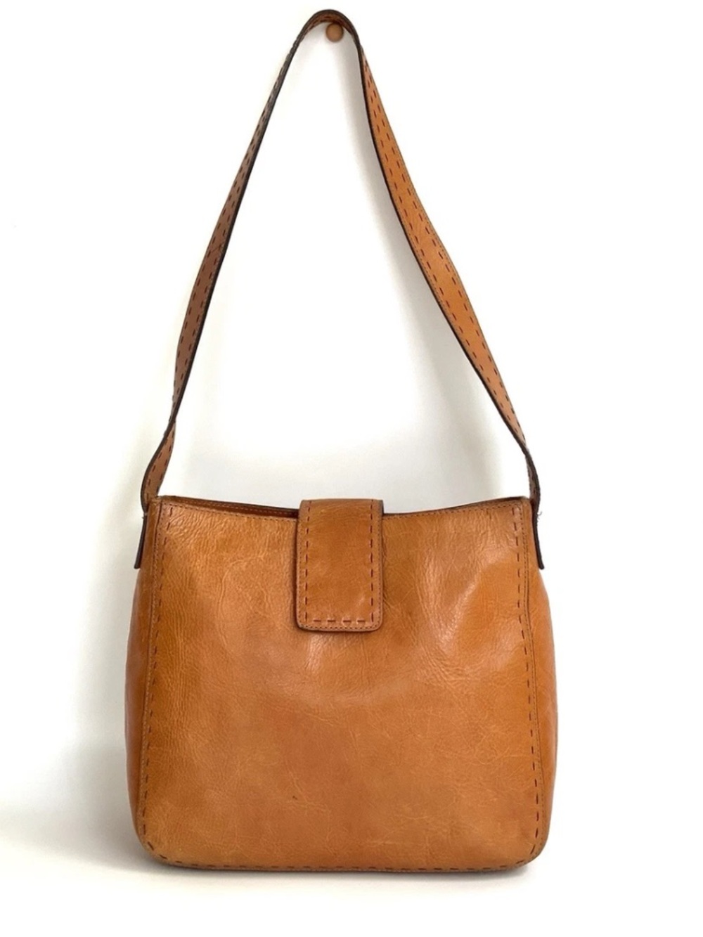 Vintage Fossil Sedona ZB9097 Cognac Leather Shoulder Bag Y2K Boho